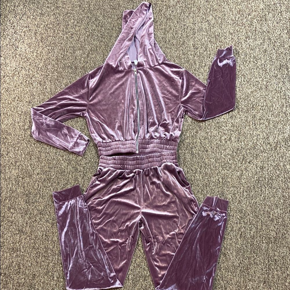 MISSFIT Purple Pink Velour Hooded Jumpsuit Miss Fit Size Medium